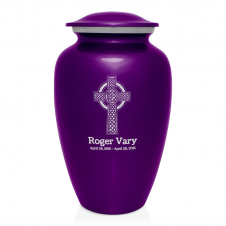 Celtic Cross Cremation Urn - Purple Luster