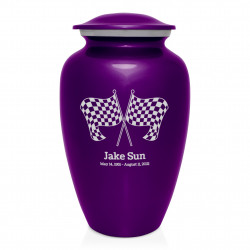 Race Checkered Flag Cremation Urn - Purple Luster
