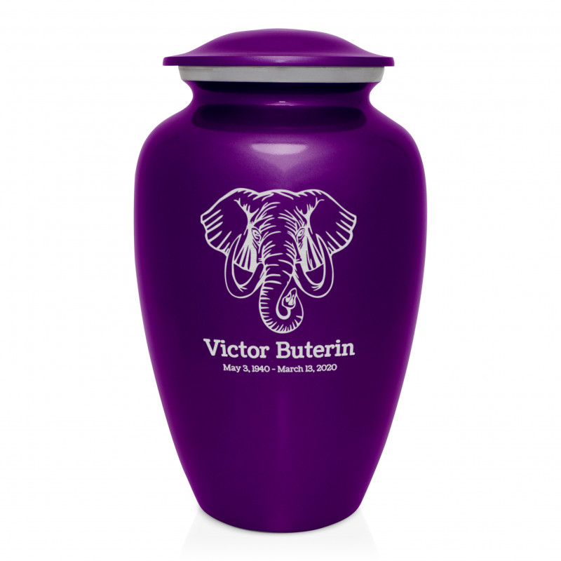 Elephant Cremation Urn - Purple Luster