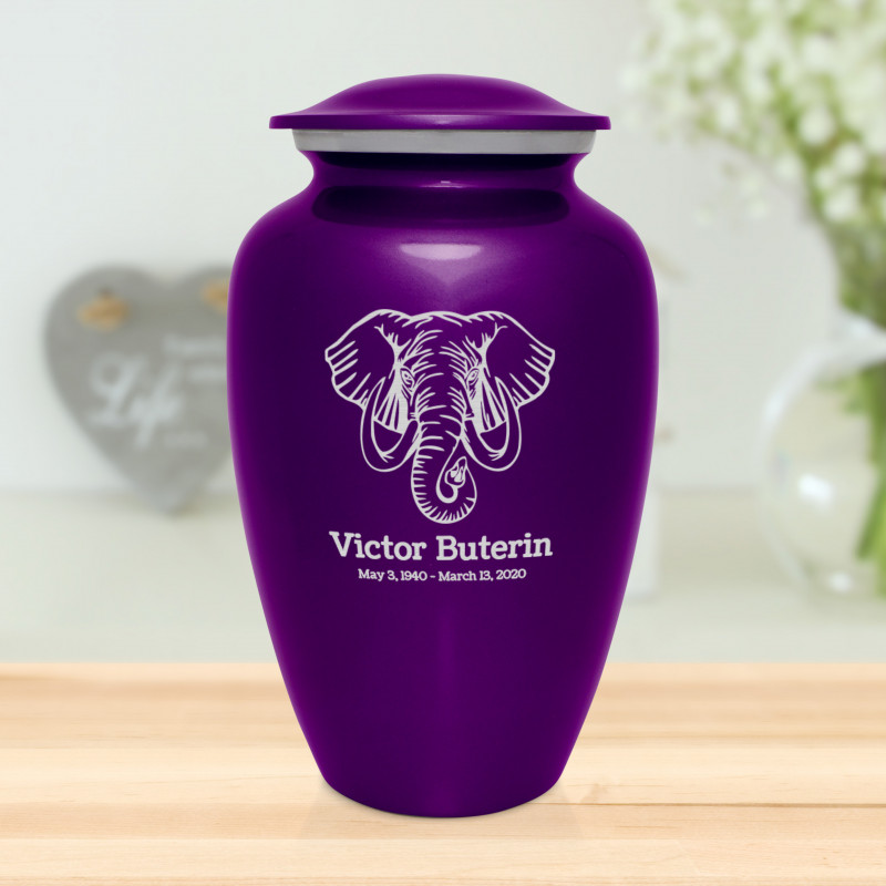 Elephant Cremation Urn - Purple Luster