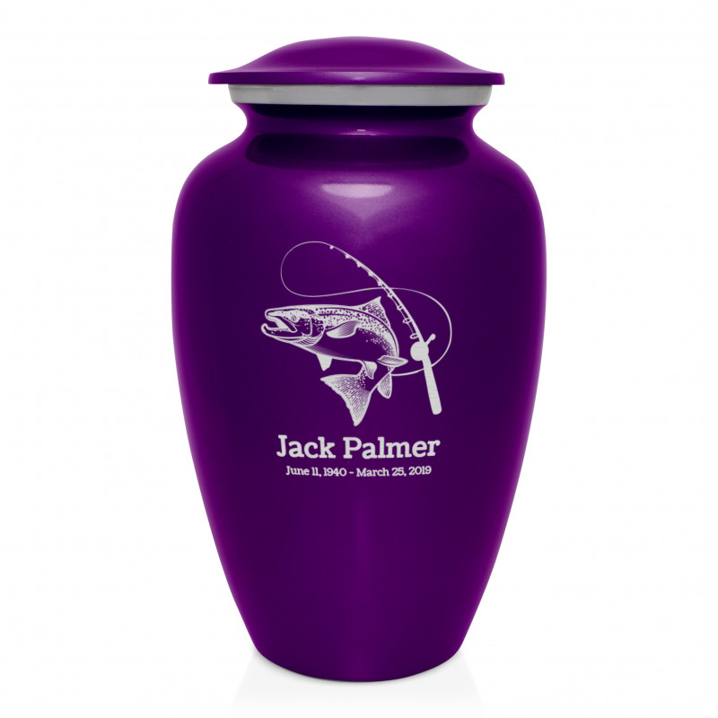 Salmon Fishing Cremation Urn - Purple Luster