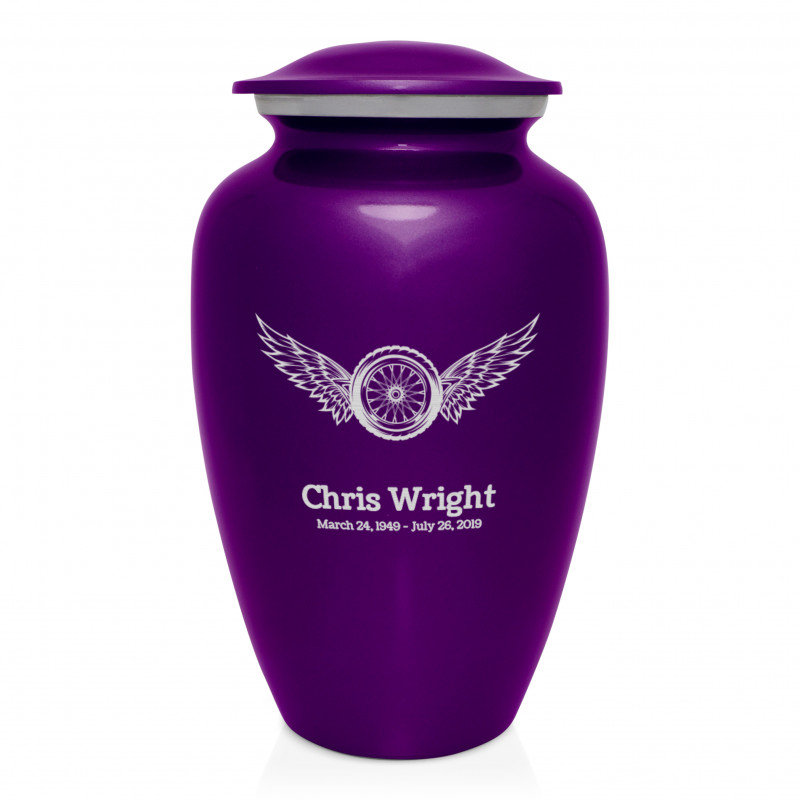 Winged Wheels Cremation Urn - Purple Luster