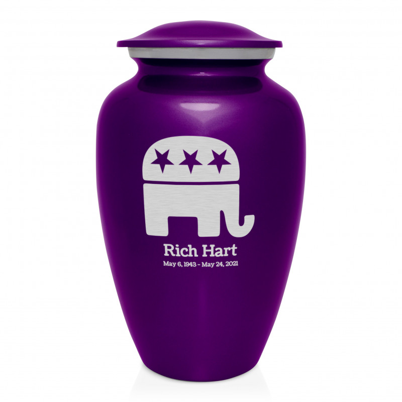 Republican Elephant Cremation Urn - Purple Luster