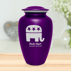 Republican Elephant Cremation Urn - Purple Luster