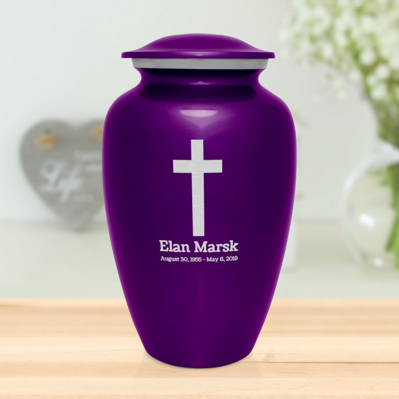 Cross Cremation Urn - Purple Luster