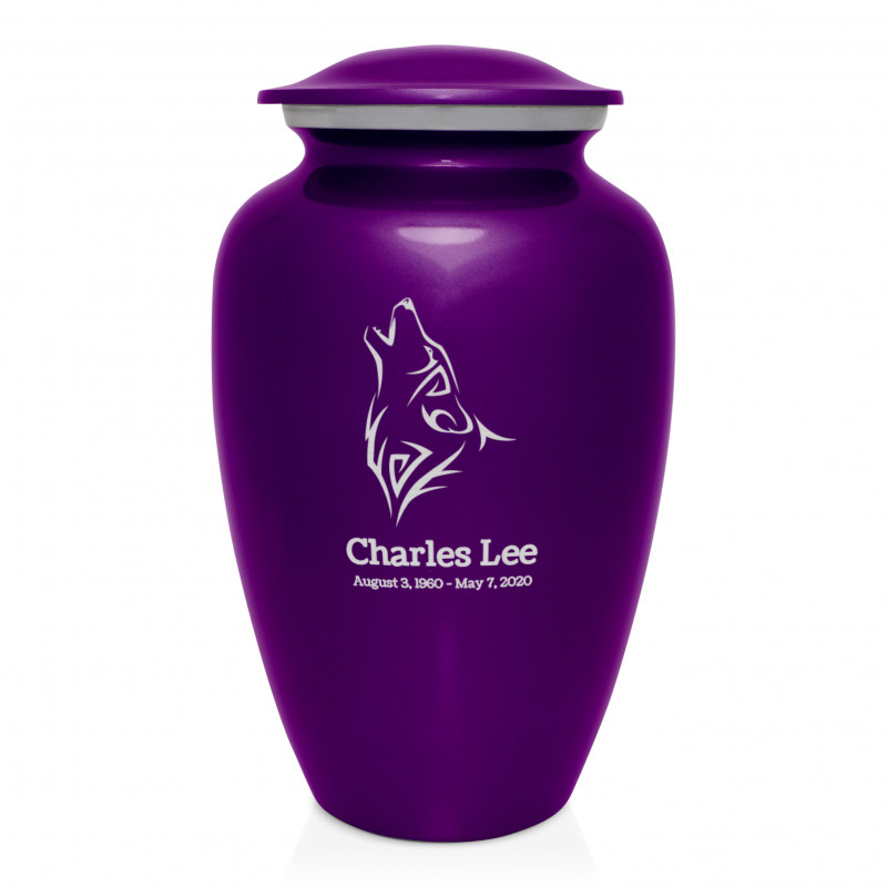 Wolf Cremation Urn - Purple Luster