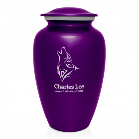Wolf Cremation Urn - Purple Luster