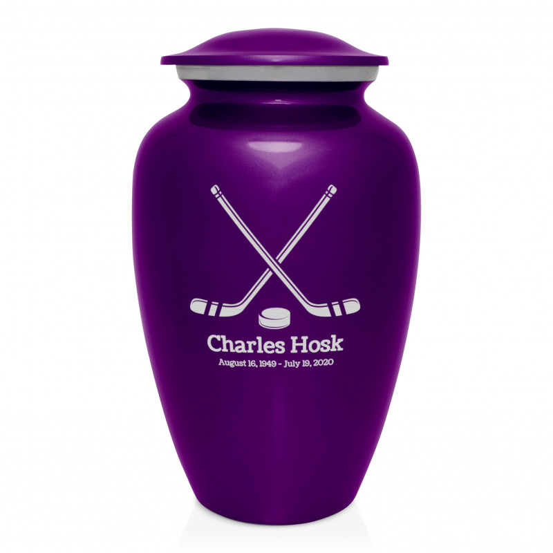 Hockey Sticks Cremation Urn - Purple Luster