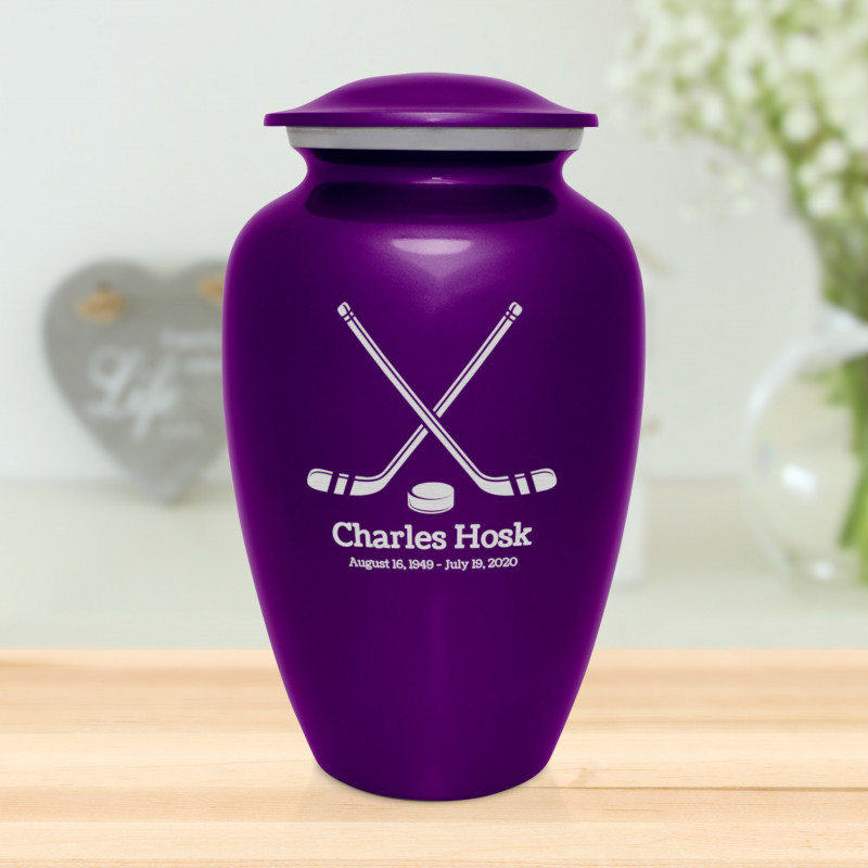 Hockey Sticks Cremation Urn - Purple Luster
