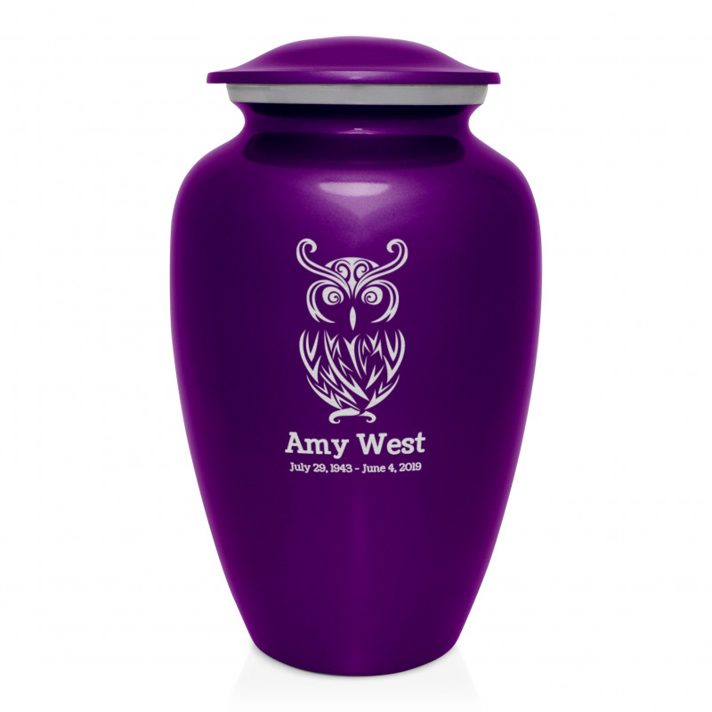 Owl Cremation Urn - Purple Luster