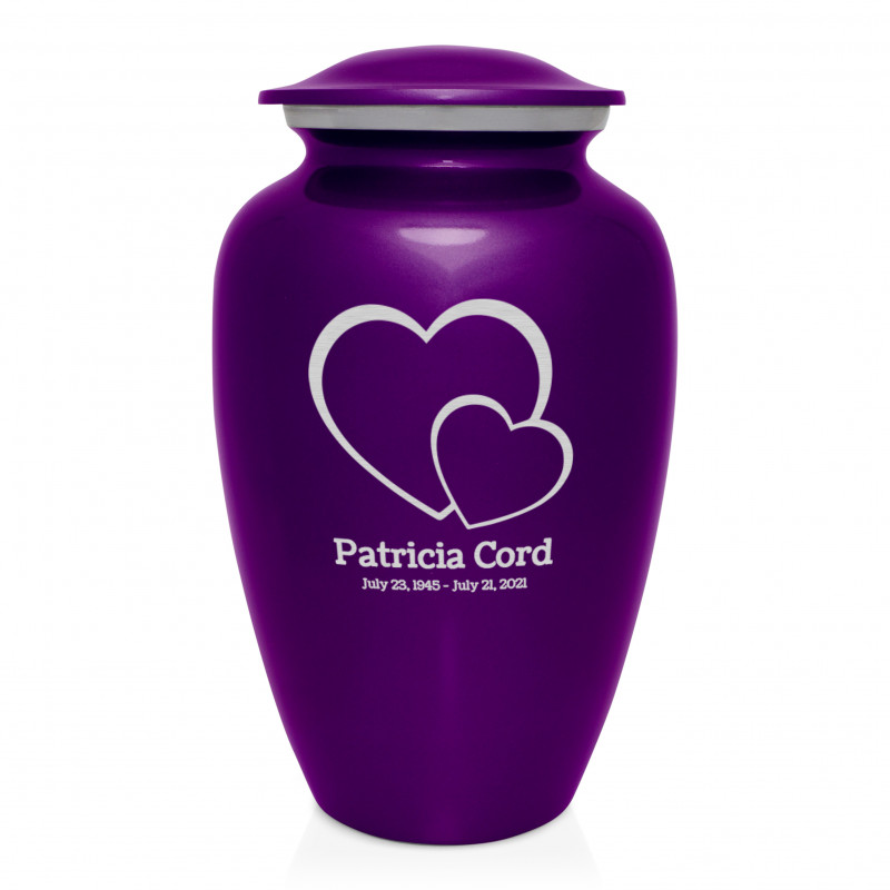 Loving Hearts Cremation Urn - Purple Luster