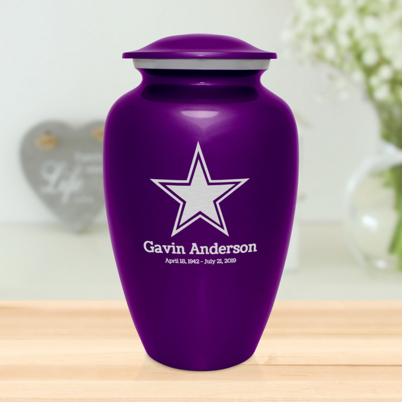 Dallas Star Cremation Urn - Purple Luster