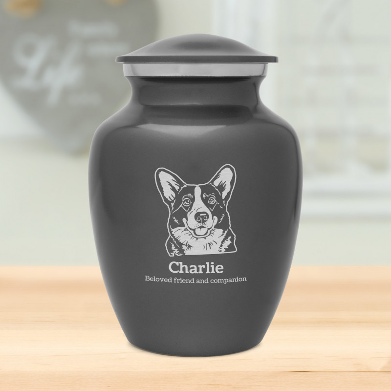 Small Corgi Dog Cremation Urn - Gunmetal Gray