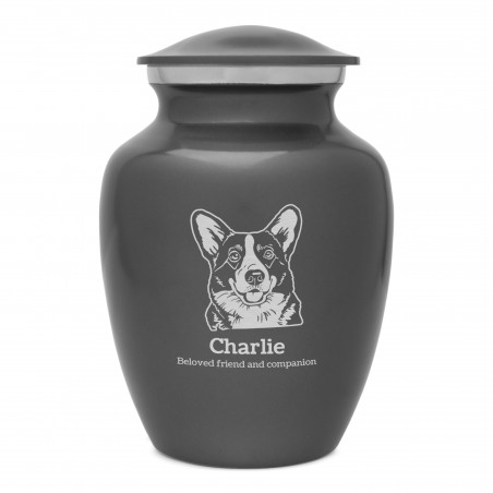 Small Corgi Dog Cremation Urn - Gunmetal Gray