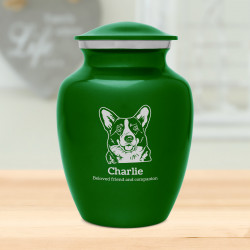 Small Corgi Dog Cremation Urn - Shamrock Green