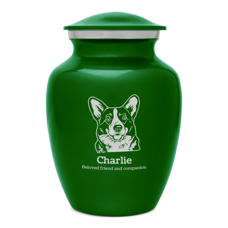 Small Corgi Dog Cremation Urn - Shamrock Green