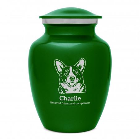 Small Corgi Dog Cremation Urn - Shamrock Green