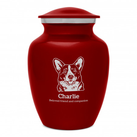 Small Corgi Dog Cremation Urn - Ruby Red
