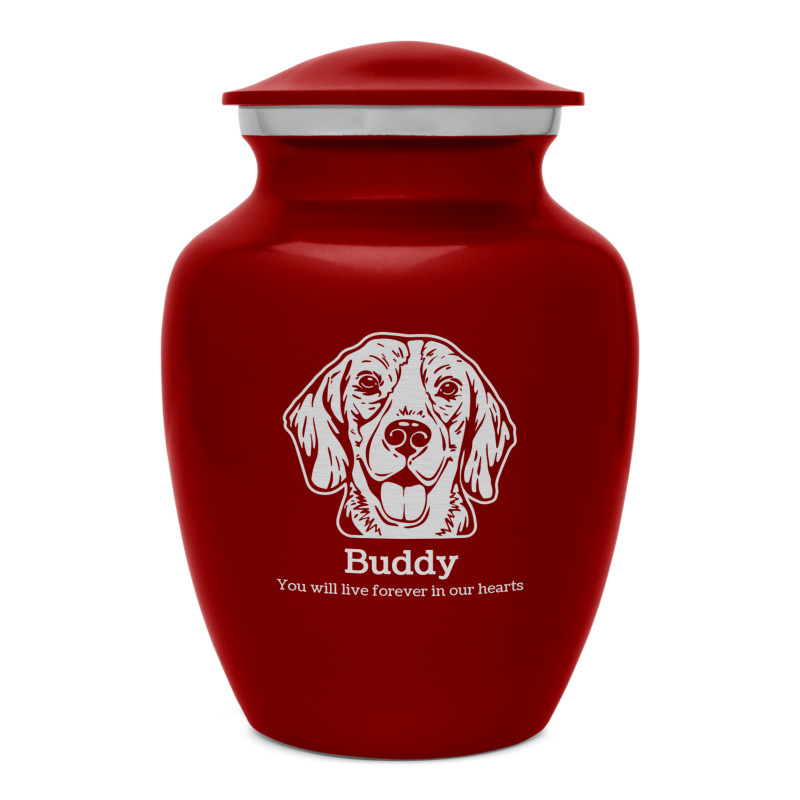 Small Beagle Dog Cremation Urn - Ruby Red