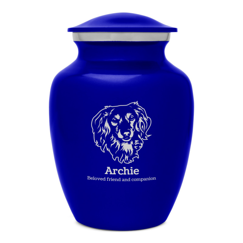 Small Dachshund Dog Cremation Urn - Midnight Blue