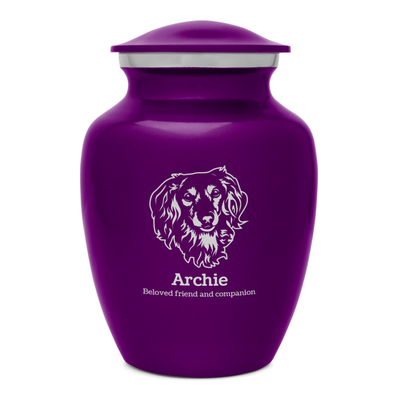 Small Dachshund Dog Cremation Urn - Purple Luster