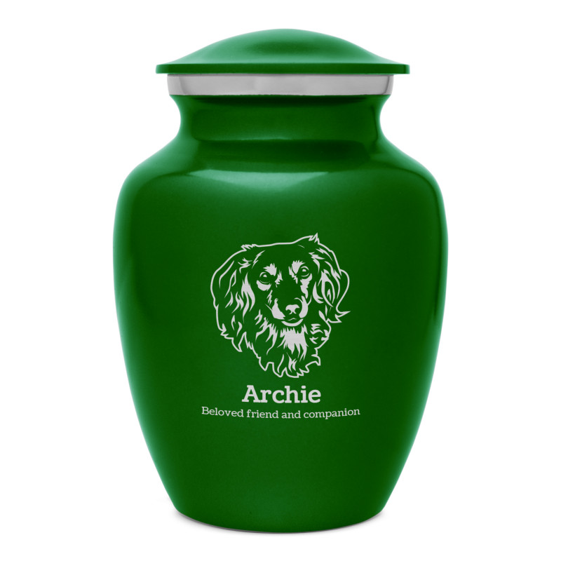 Small Dachshund Dog Cremation Urn - Shamrock Green