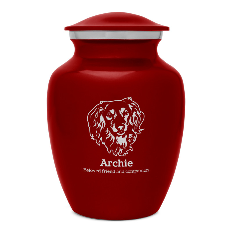 Small Dachshund Dog Cremation Urn - Ruby Red