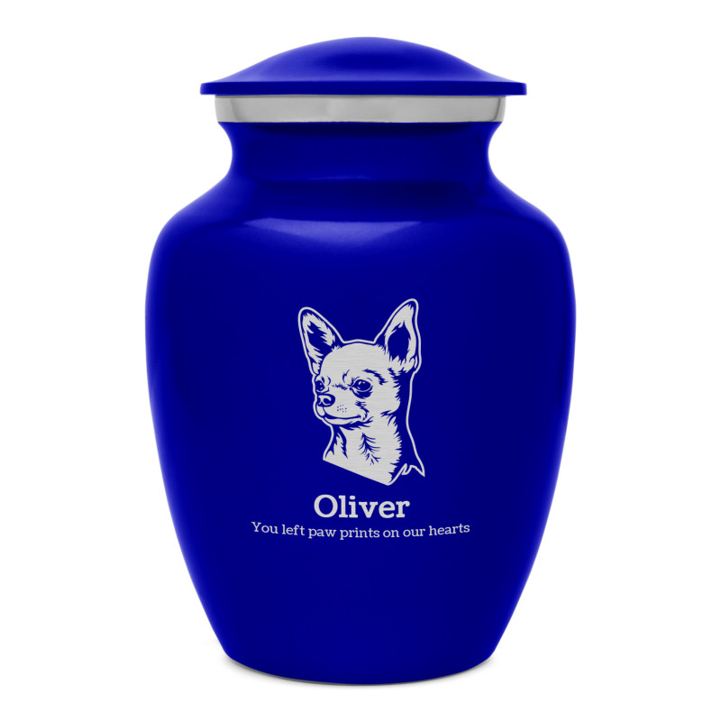 Small Chihuahua Dog Cremation Urn - Midnight Blue