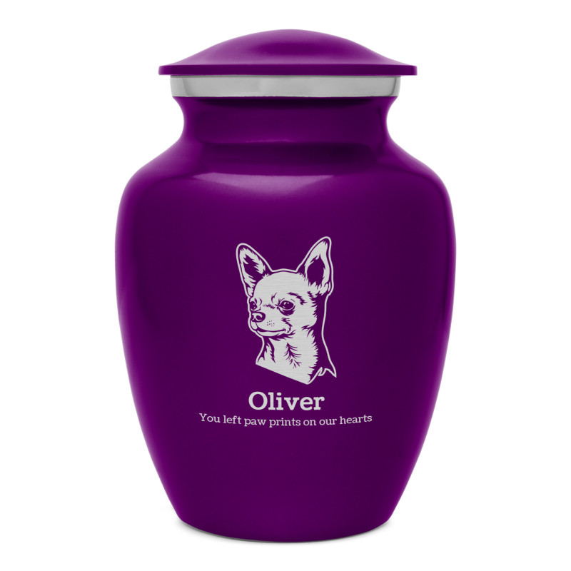 Small Chihuahua Dog Cremation Urn - Purple Luster