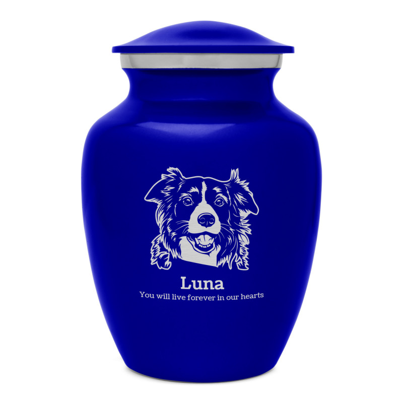 Small Border Collie Dog Cremation Urn - Midnight Blue