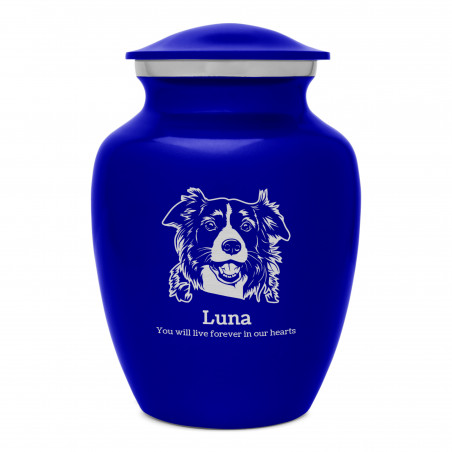 Small Border Collie Dog Cremation Urn - Midnight Blue