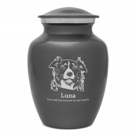Small Border Collie Dog Cremation Urn - Gunmetal Gray