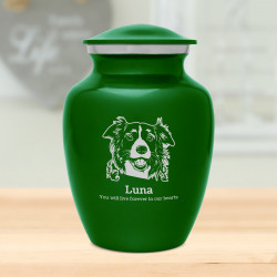Small Border Collie Dog Cremation Urn - Shamrock Green