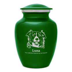 Small Border Collie Dog Cremation Urn - Shamrock Green