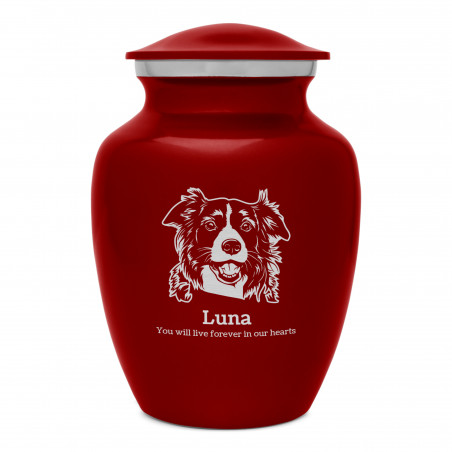 Small Border Collie Dog Cremation Urn - Ruby Red