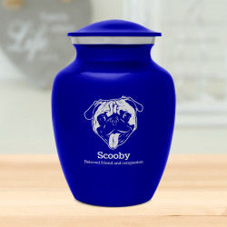 Small Pug Dog Cremation Urn - Midnight Blue