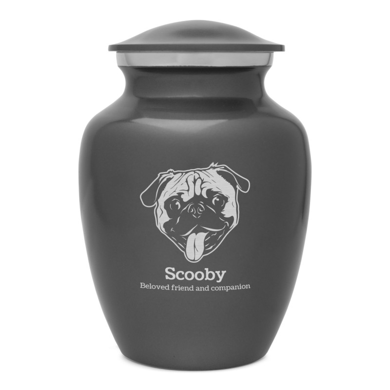 Small Pug Dog Cremation Urn - Gunmetal Gray