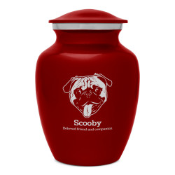 Small Pug Dog Cremation Urn - Ruby Red