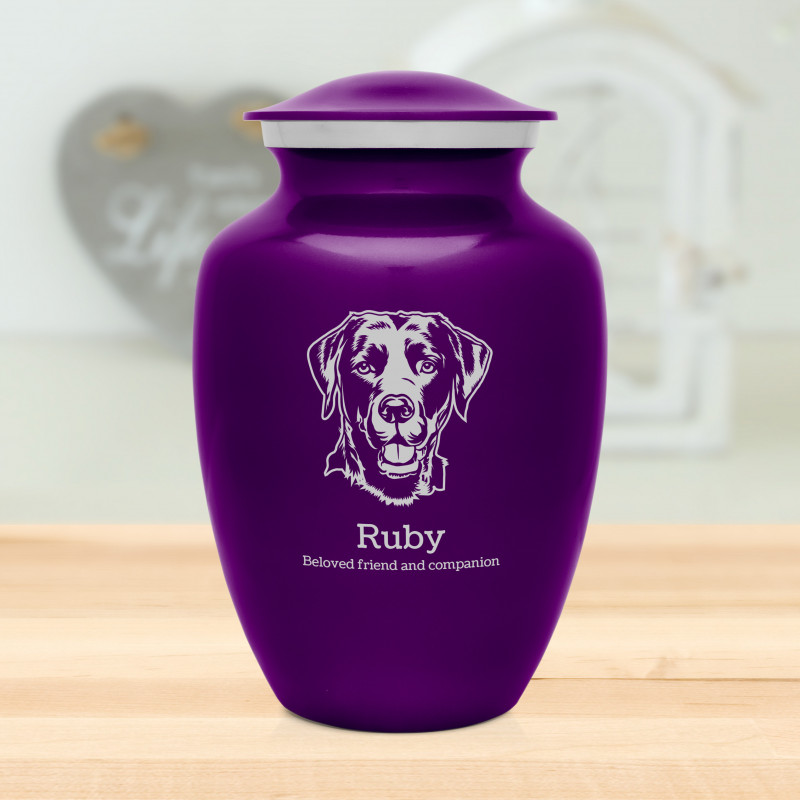 Large Black Lab Dog Cremation Urn - Purple Luster