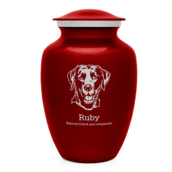 Large Black Lab Dog Cremation Urn - Ruby Red