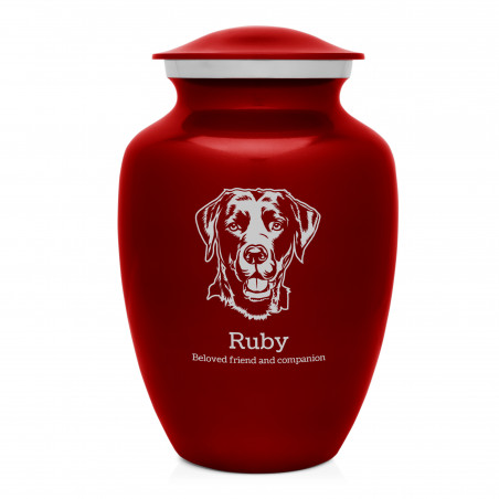 Large Black Lab Dog Cremation Urn - Ruby Red