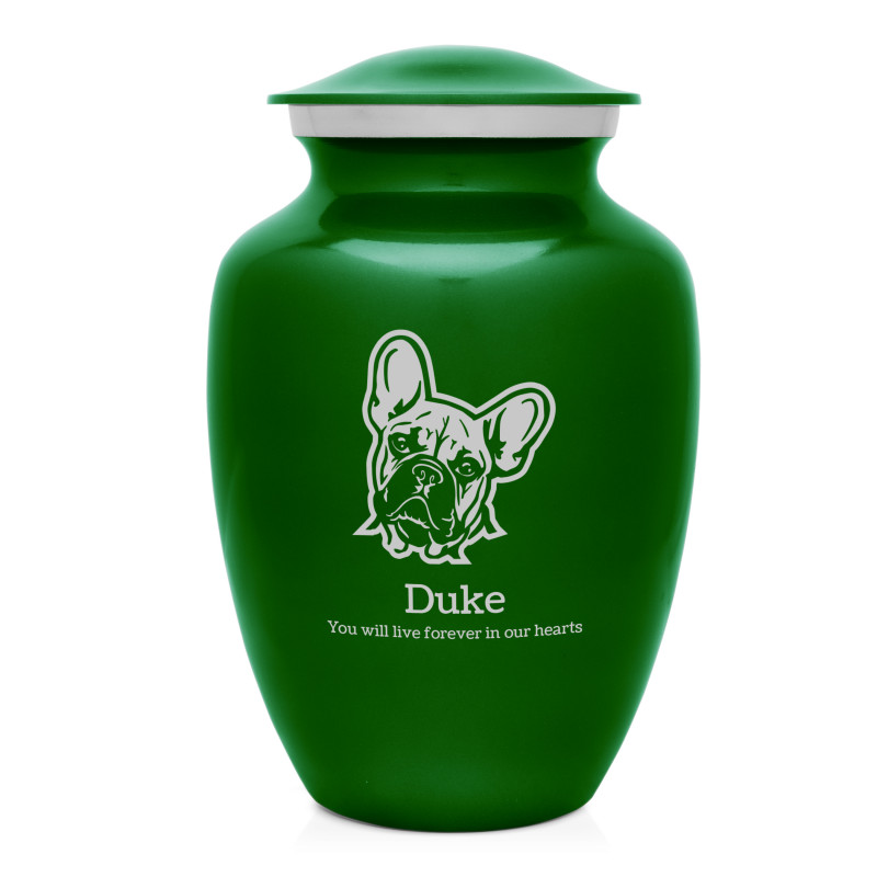Large French Bulldog Dog Cremation Urn - Shamrock Green