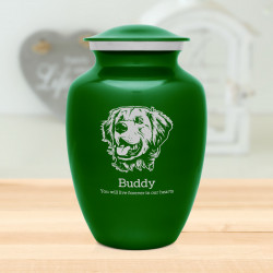 Large Golden Retriever Dog Cremation Urn - Shamrock Green