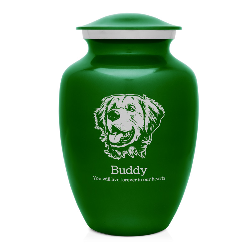 Large Golden Retriever Dog Cremation Urn - Shamrock Green