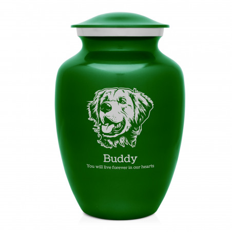Large Golden Retriever Dog Cremation Urn - Shamrock Green