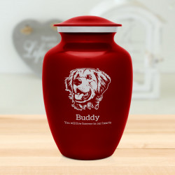 Large Golden Retriever Dog Cremation Urn - Ruby Red
