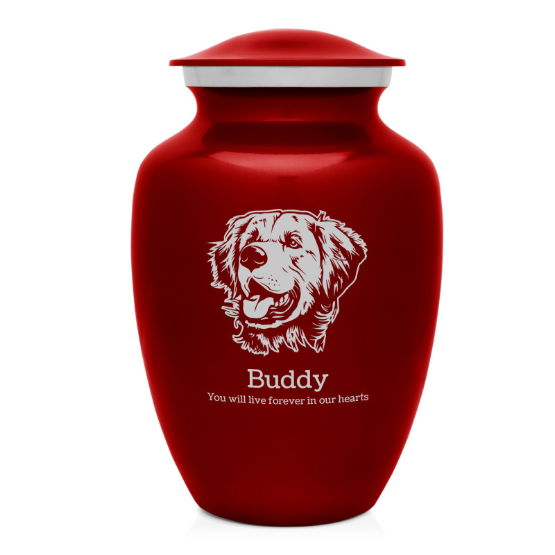 Large Golden Retriever Dog Cremation Urn - Ruby Red