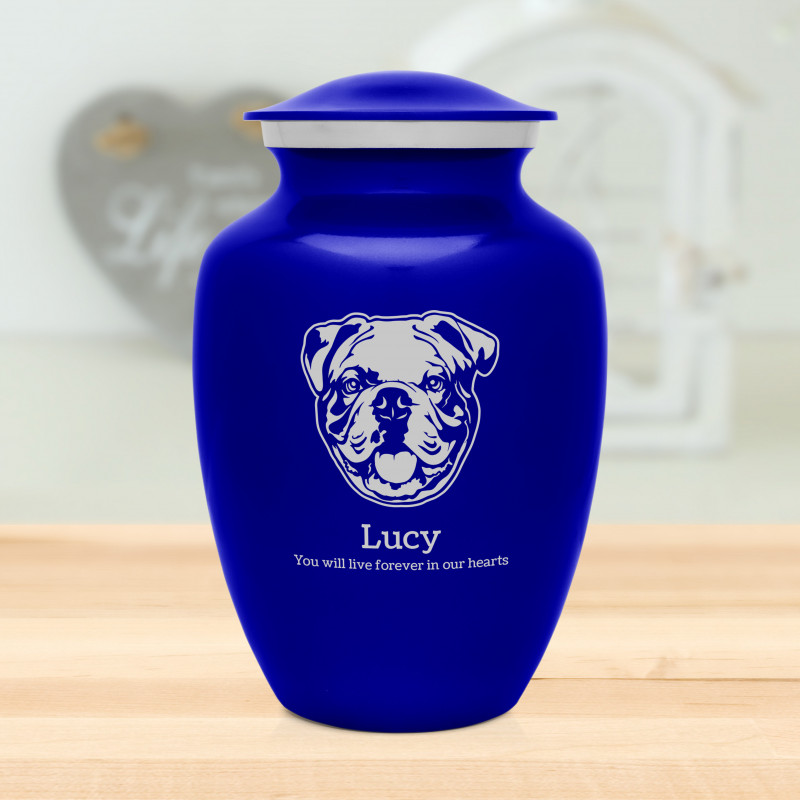 Large English Bulldog Dog Cremation Urn - Midnight Blue