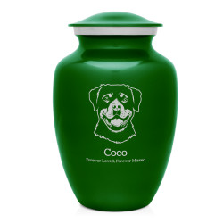 Large Rottweiler Dog Cremation Urn - Shamrock Green
