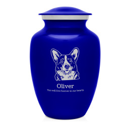 Large Corgi Dog Cremation Urn - Midnight Blue